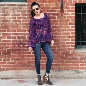 Sheer Purple Bell-Sleeve Top